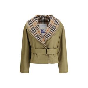 Burberry Women Cropped Cotton Jacket With Check Quilting